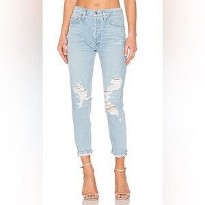 agolde jamie high rise classic straight leg distressed jeans in ever more